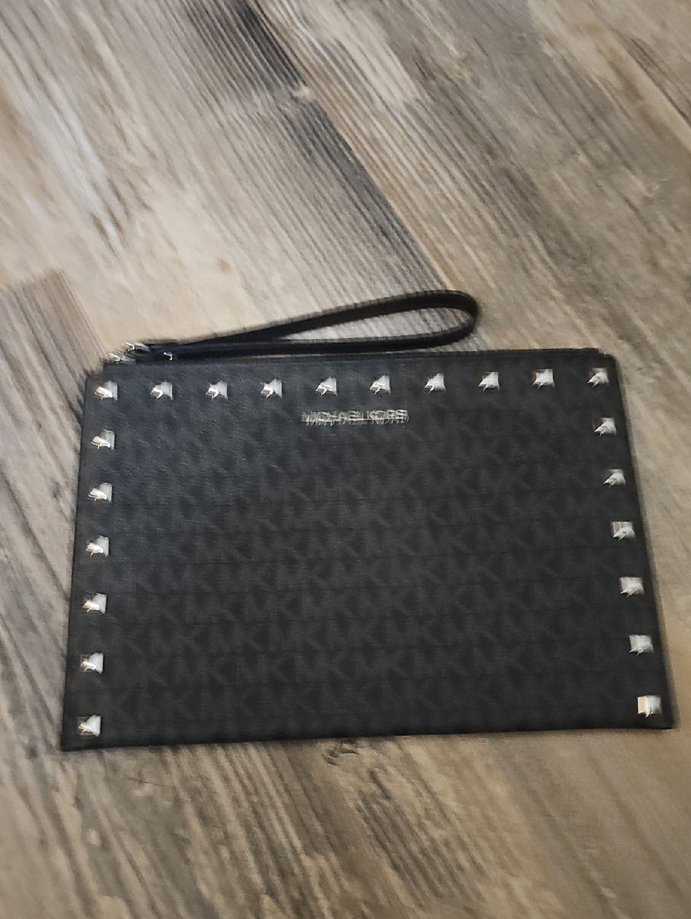 Michael Kors Black Logo Wristlet with Silver Studs NWOT